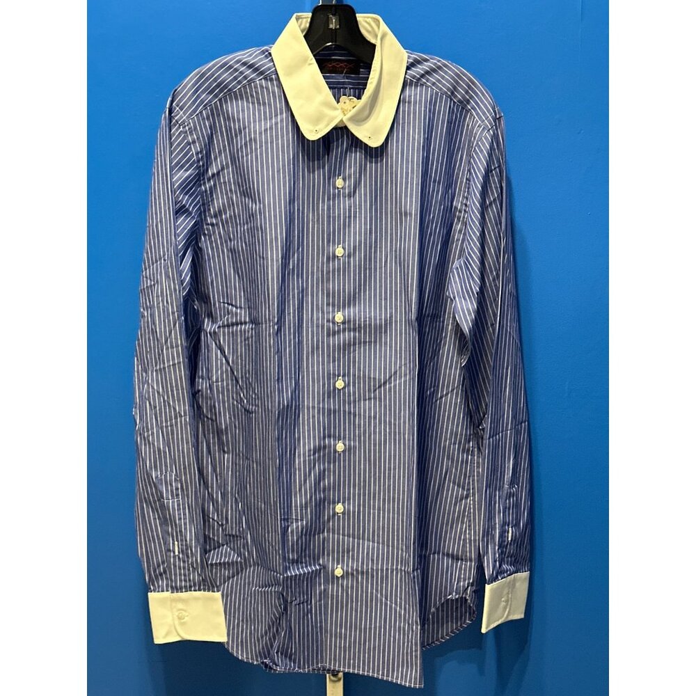 Stitched Twenties Collection Eyelit Collared Dress Shirt XL Blue & White Striped